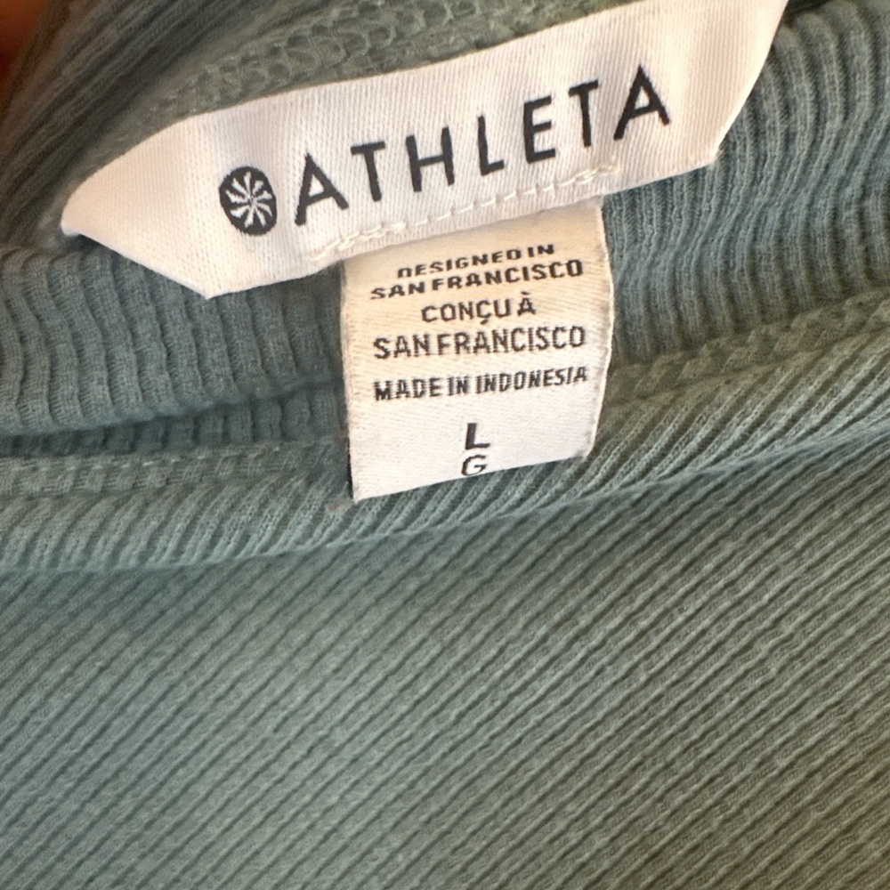 Athleta Ribbed Open Back Long Sleeve Top Teal Size Large Soft Athleisure Lounge - Picture 5 of 6